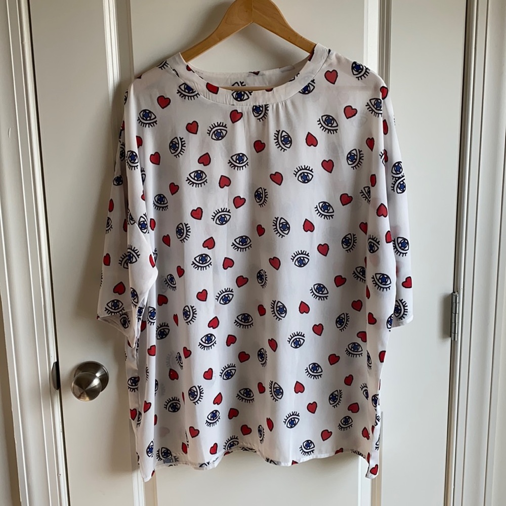 Oversized Blouse with Heart and Eye Print